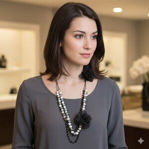 Elegant Black and White Beaded Necklace